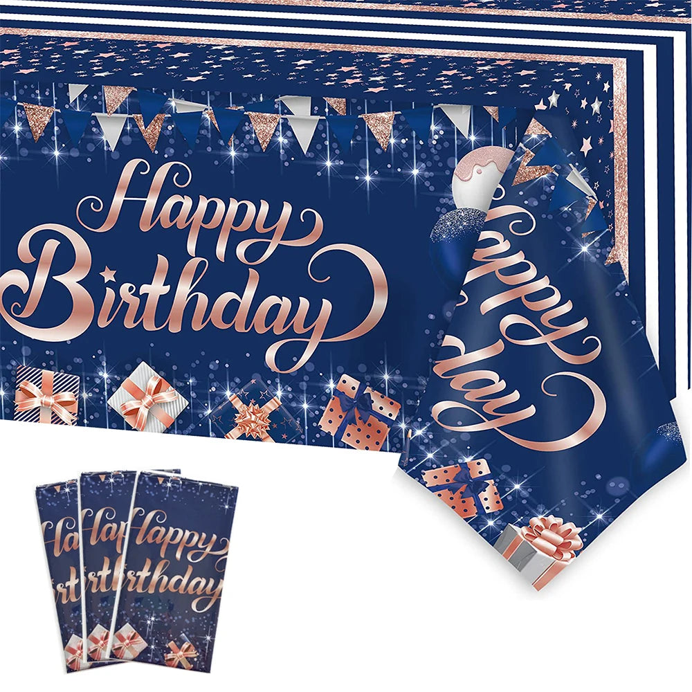 Dark Blue Gold Birthday Disposable Tableware Paper Plates Cups Napkin Tablecloth Adult Elegant Birthday Party Decoration Wedding
