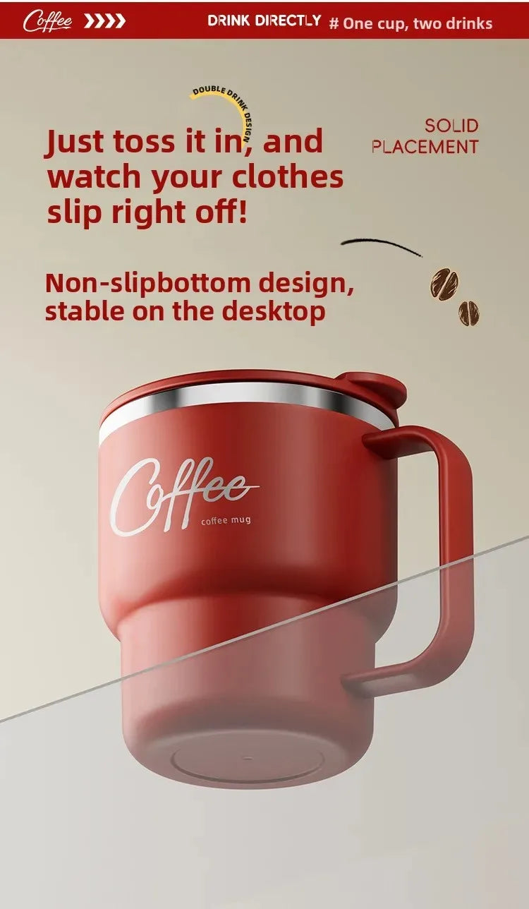 WORTHBUY 304 Stainless Steel Double Wall Insulated Coffee Cup With Handle Portable Students Leak-proof Water Cup Milk Coffee Mug