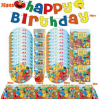 Cartoon SEsame-Streets Birthday Party Set Supplies Kids Disposable Tableware Balloon Cake Topper Banner Plates Decoration