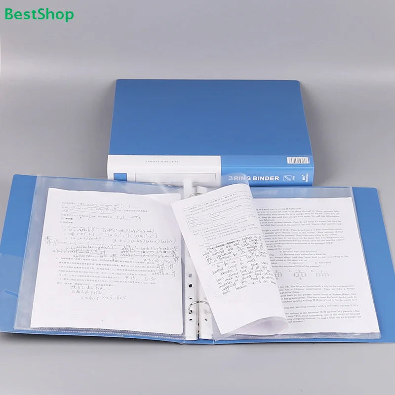 〔R〕A4 3-Ring Binder Folders - Clear & Blue Document Organizers for Office/Study