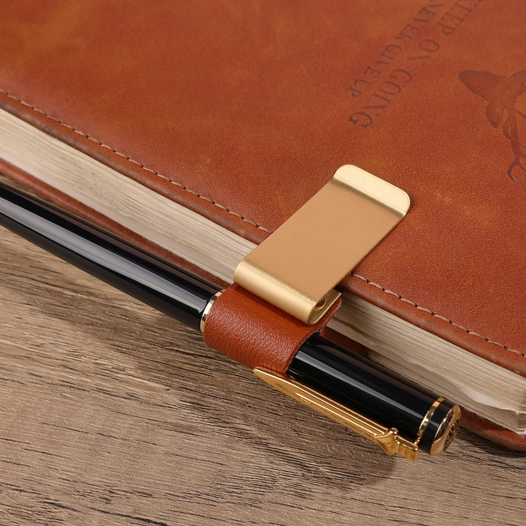 6-1PCS Stainless Steel Leather Pen Holder Pencil Clamps Notebook Bookmark Practical Organizer Clip Pen Holder Office Stationary
