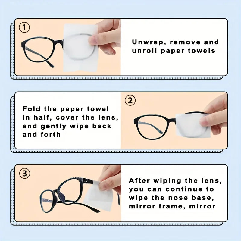100PCS Disposable Eyeglass Cleaning Wipes - Individually Packaged, Suitable for Eyeglasses, Smartphones, Tablet Screens
