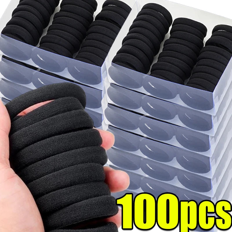 10-100pcs New Women High Elasticity Black Headband Hair Accessories Lazy Tie Hair Sturdy and Durable High Ponytail Rubber Band