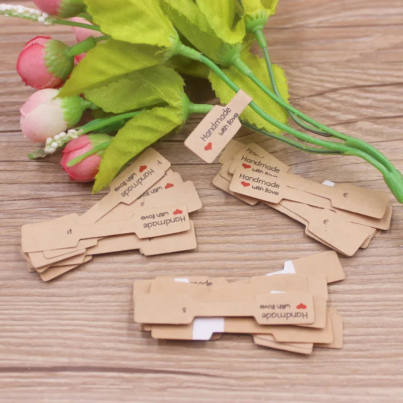 100Pcs 6x1.2cm White /Kraft Handmade € /Thank you $ Price Labels Paper Price Tags For Necklace Ring Bracelet