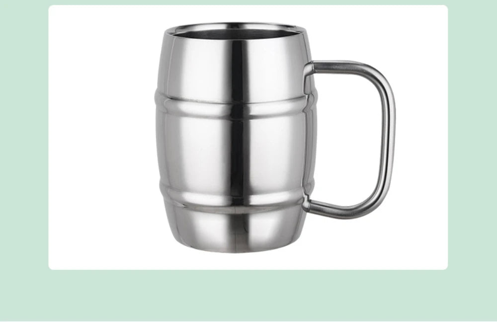 Double steel beer cup creative 304 stainless steel draft beer milk cup coffee milk tea cup children's drinking cup with handle