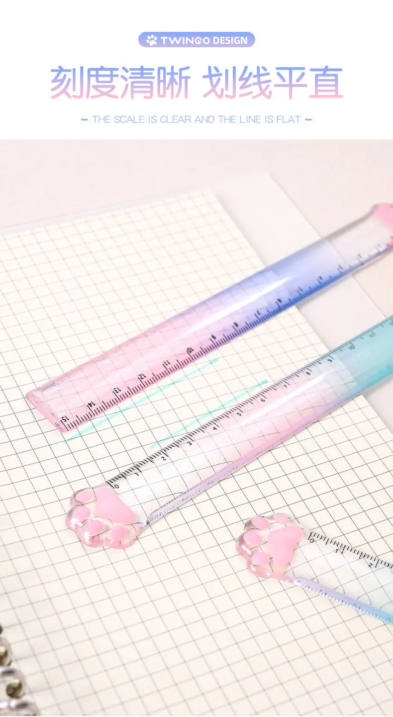 15M Cat Claw Cute Straight Ruler Gradient Measuring Tool Korean Style School Stationery Supply Kawaii Accessories