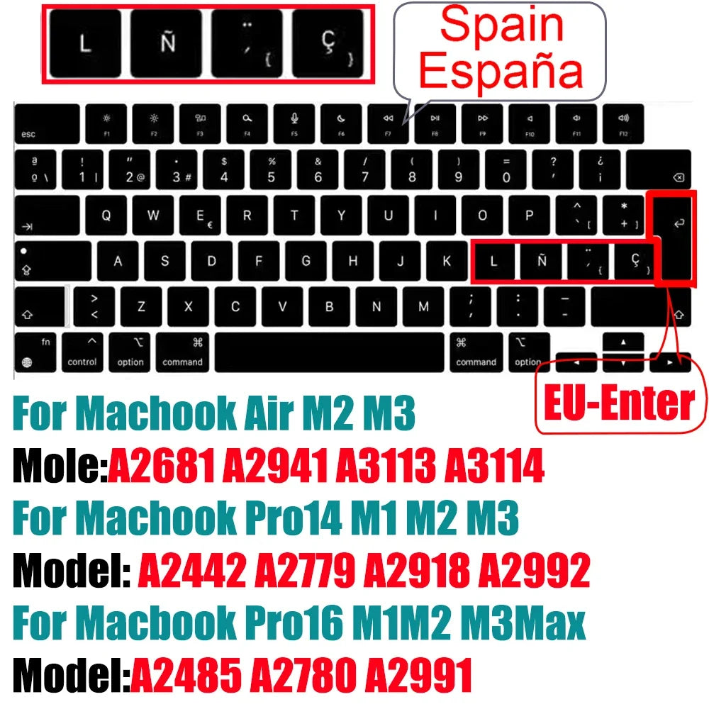 Keyboard Cover for 2022-2024 M4 M3/M2/M1Chip Pro 14"/16" A3401/A2992/A2779/A2991/A3403 MacBook Air 15.3"/13.6" A3113/A3114/A2941