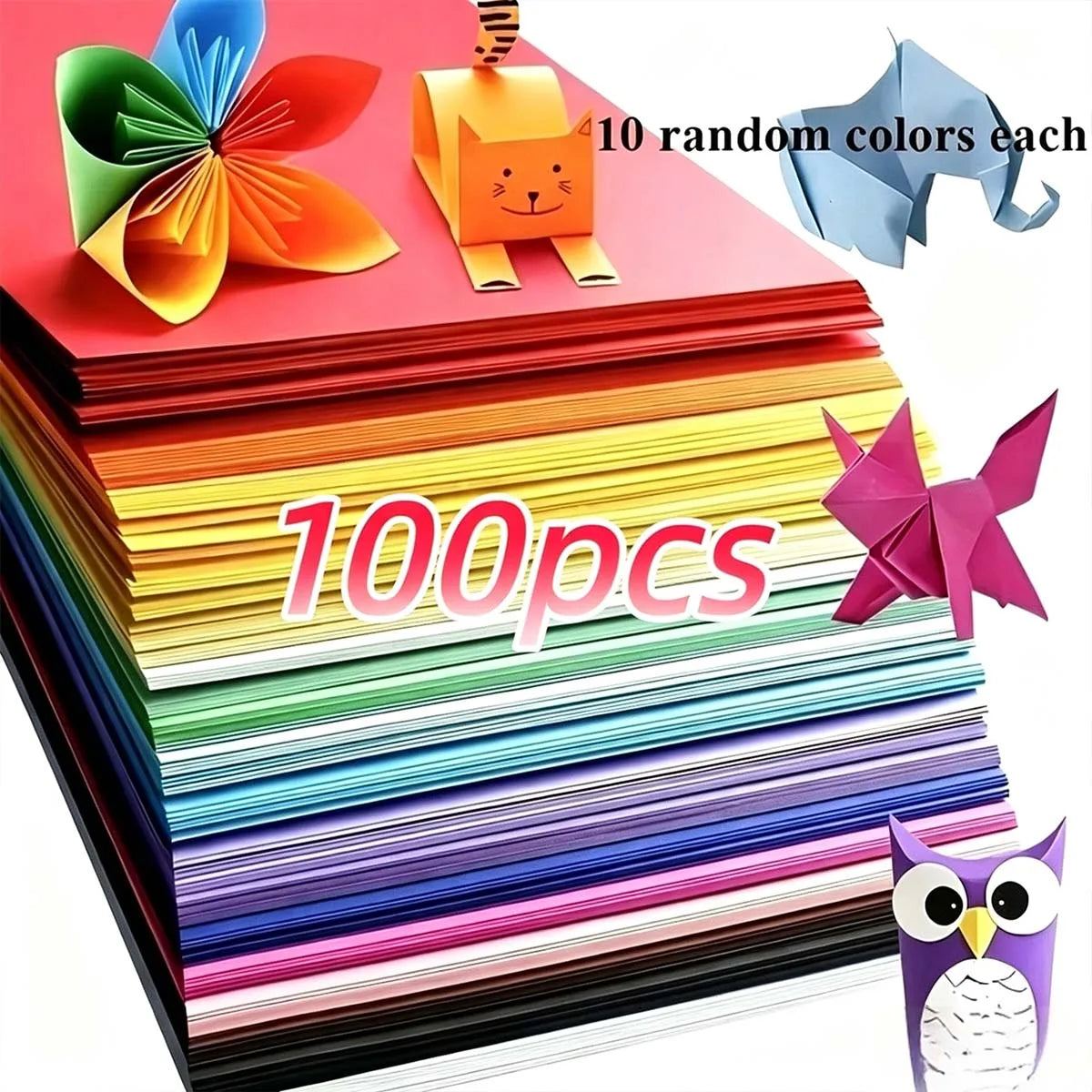 100 randomly colored creative DIY papers, suitable for origami, scrapbooks, party decorations and school handicraft projects