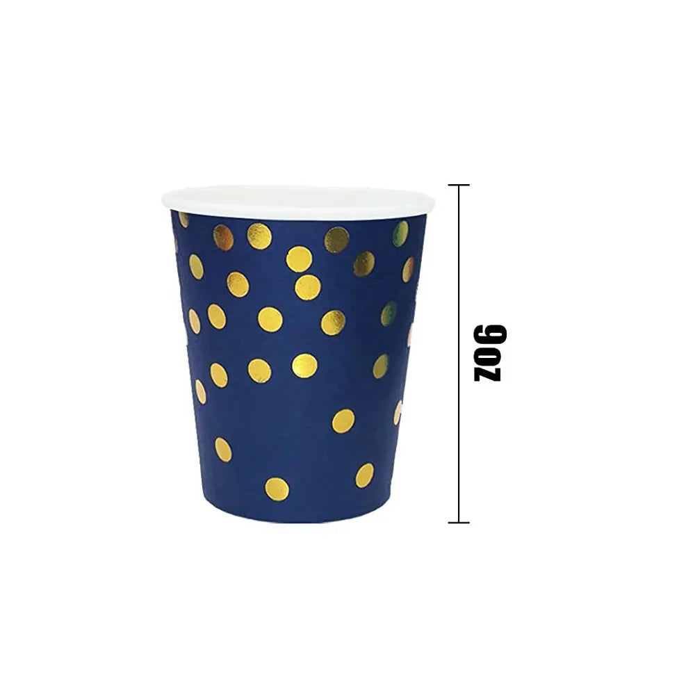 Navy Blue Gold Party Decorations Blue and Gold Disposable Tableware Set Paper Plates Cups Napkin Tablecloth Wedding Anniversary