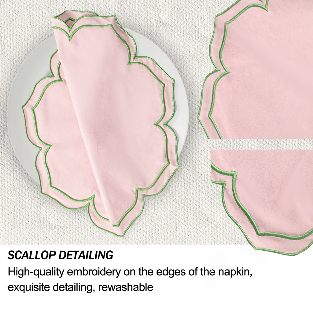 Lotus Shaped Embroidered Edge Napkins 4pcs/set Thickened Pure Cotton Breathable Placemats for Weddings Christmas Daily Party