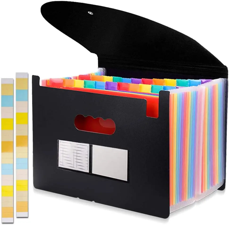 12/24Pockets Expanding File Folder A4 Size Filing Folder Organizer Large Capacity Portable Accordian File Box For Classroom Offi