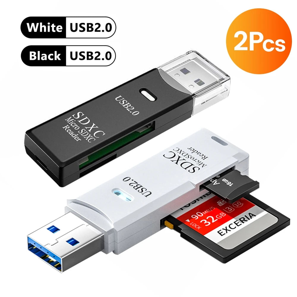 NNBILI 1-2pcs Card Reader USB3.0/2.0 To SD TF Memory Adapter High Speed TF Memory 2 IN 1 Card Reader For PC Laptop Accessories