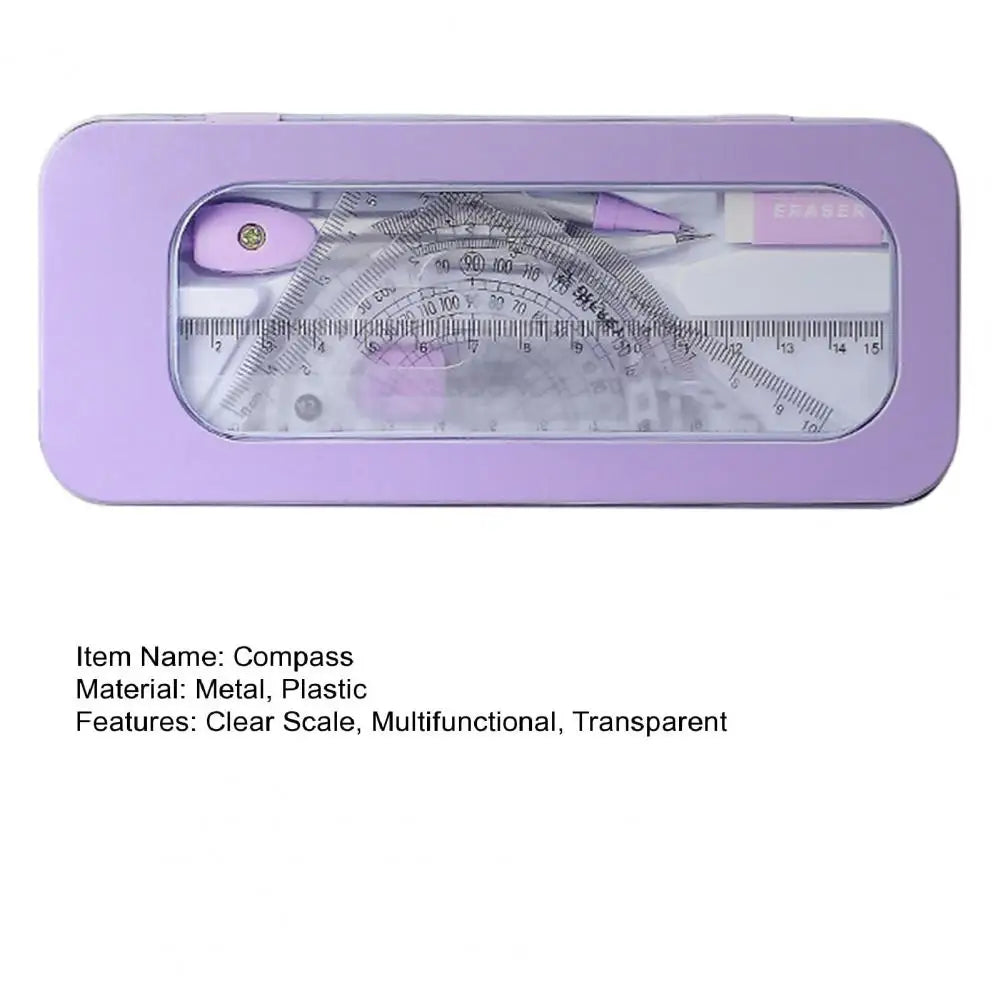 Student compass Protractor clear scale accurate mathematical geometry games school stationery 7 pieces per set