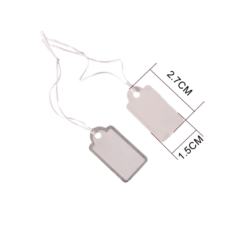 1000pcs Jewelry Strung Pricing Price Tags String Silver Merchandise Cloth Label Blank Tag White Card Paper Elastic Lanyard