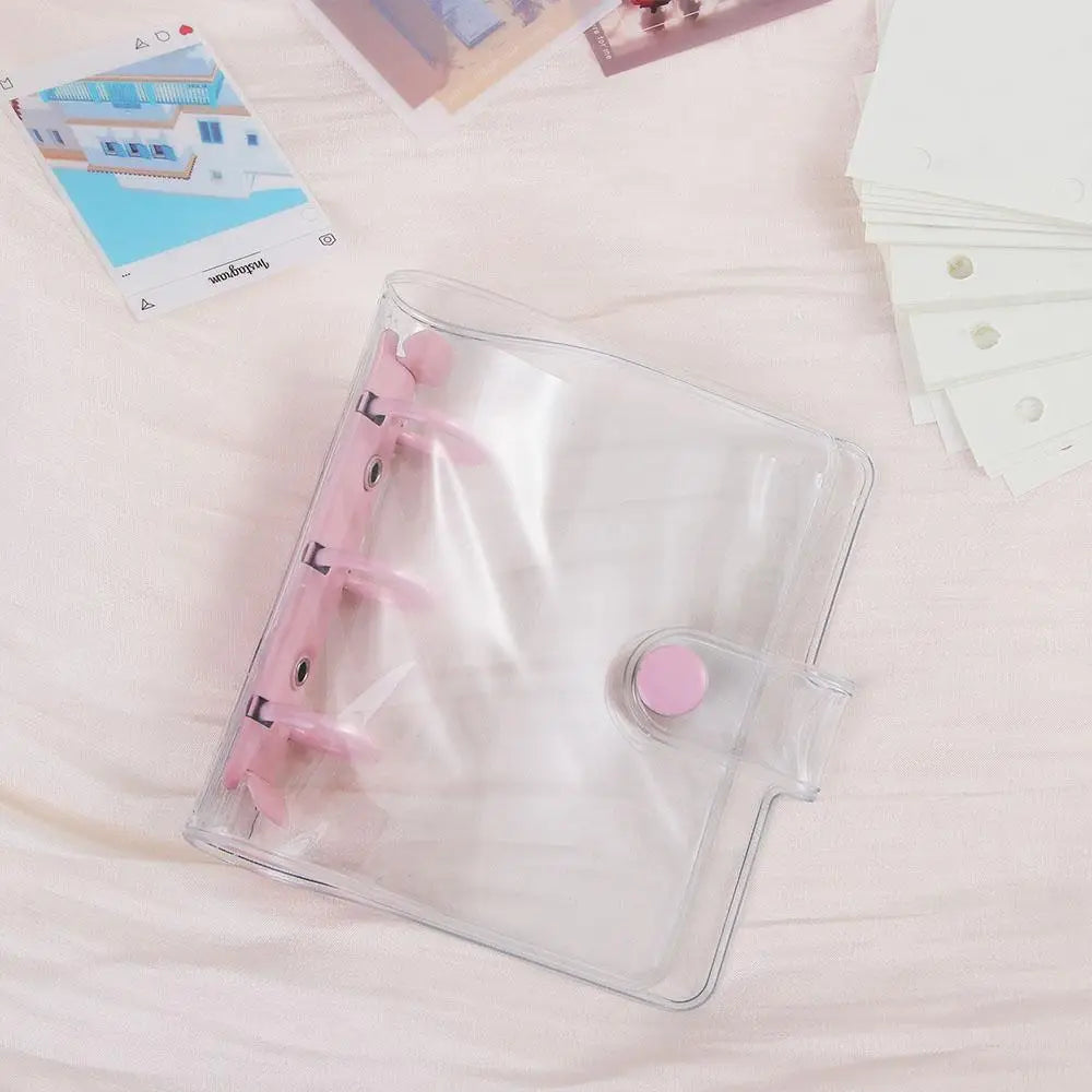 Portable Mini Handbook Glitter Notebook Pages Transparent Binder Notebook Cover Card Organizer 3 Hole Binder Clip Photo album
