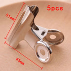 5PCS/Set Metal Paper Clip 20 29 38 51 62 73mm Foldback Metal Binder Clips Silver Grip Clamps Document Office School Stationery