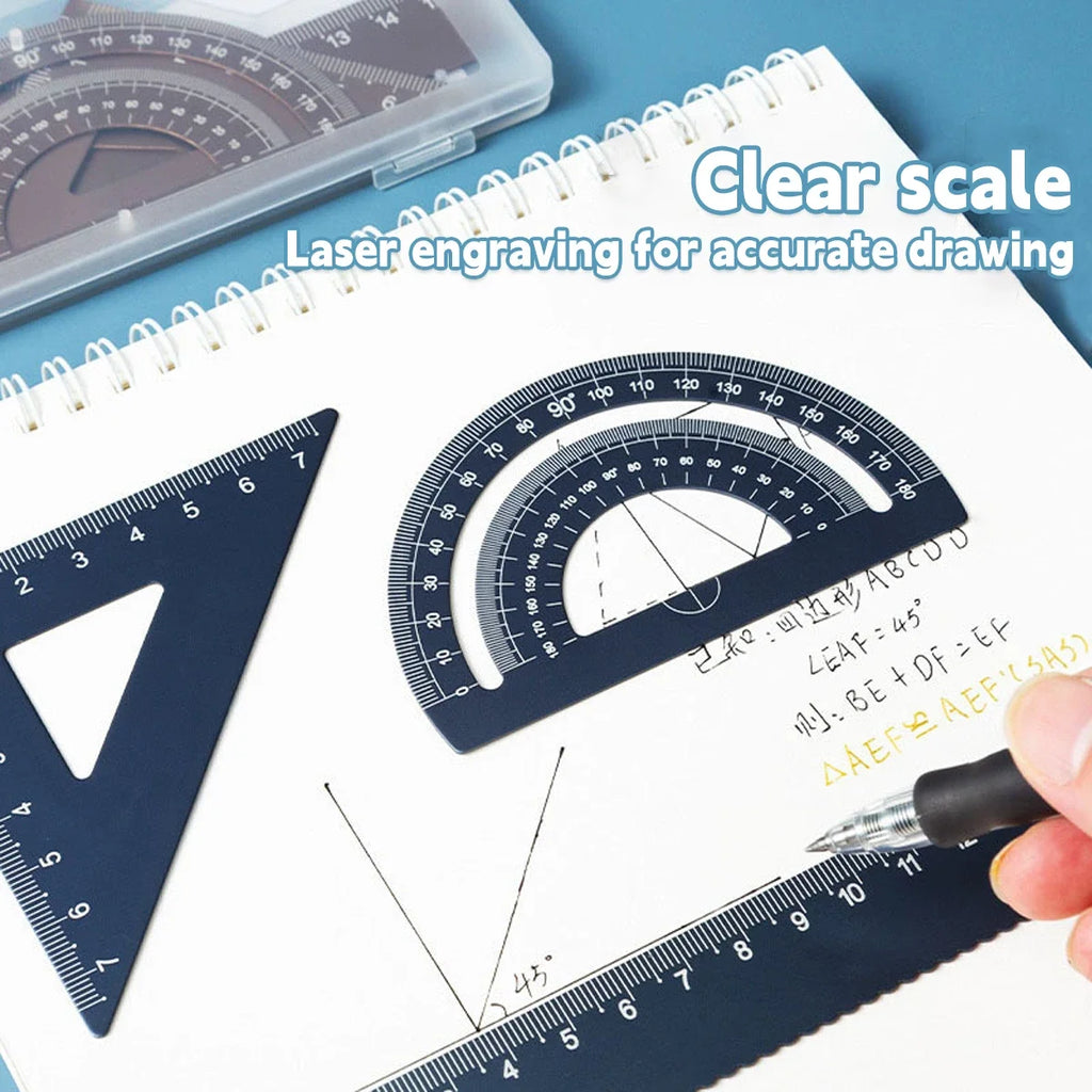 4pcs Metal Drafting Set With Storage Box Students Measure Ruler Set Multi-Function Set School Office Supplies Gift for Student