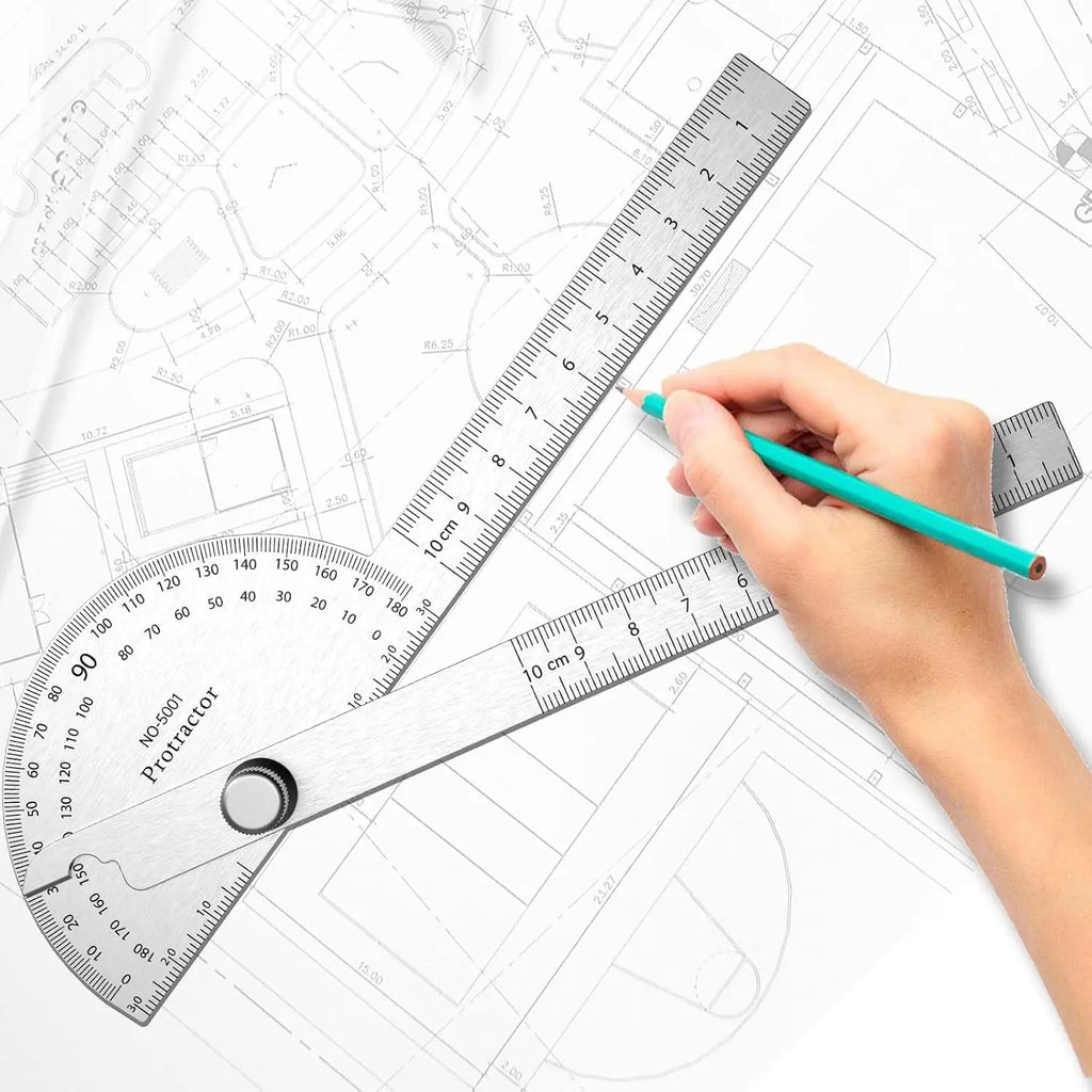 10/15cmStainless Steel Protractor Woodworking Angle Ruler 0-180° Angle Measuring Tool for Woodworking/Industry 1pc