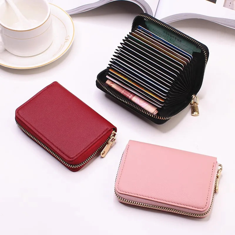 Compact Coin Purse Leather Business Credit Card Case Holder Travel Wallet for Women 20 Card Slots Small Card Pouch with