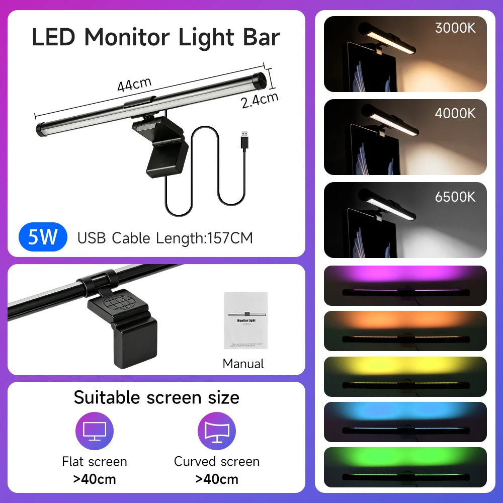 Led Monitor Light Bar Stepless Dimmable Desk Lamp Computer Screen Hanging Light Led Table Lamp Indoor Lighting For Laptop Office