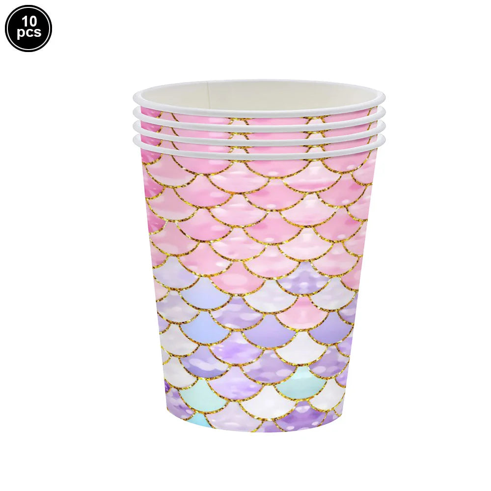 Mermaid Party Supplies Mermaid Scales Pattern Paper Plate Cup Napkin Popcorn Box Food Bowl Girl Birthday Party Baby Shower Decor