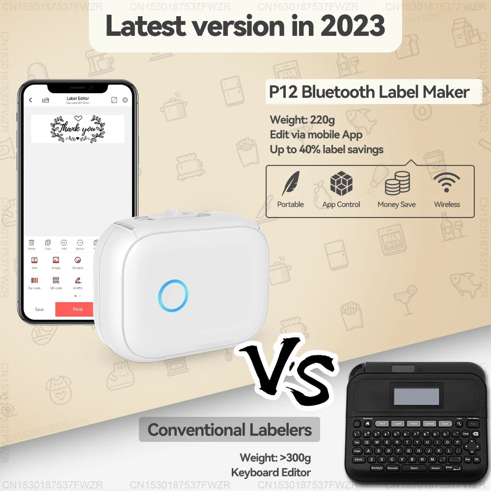 Adhesive Label Printer Marklife P12 Portable Mini Printer P12 Thermal Label Maker Wireless Bluetooth Labeling Machine or Sticker