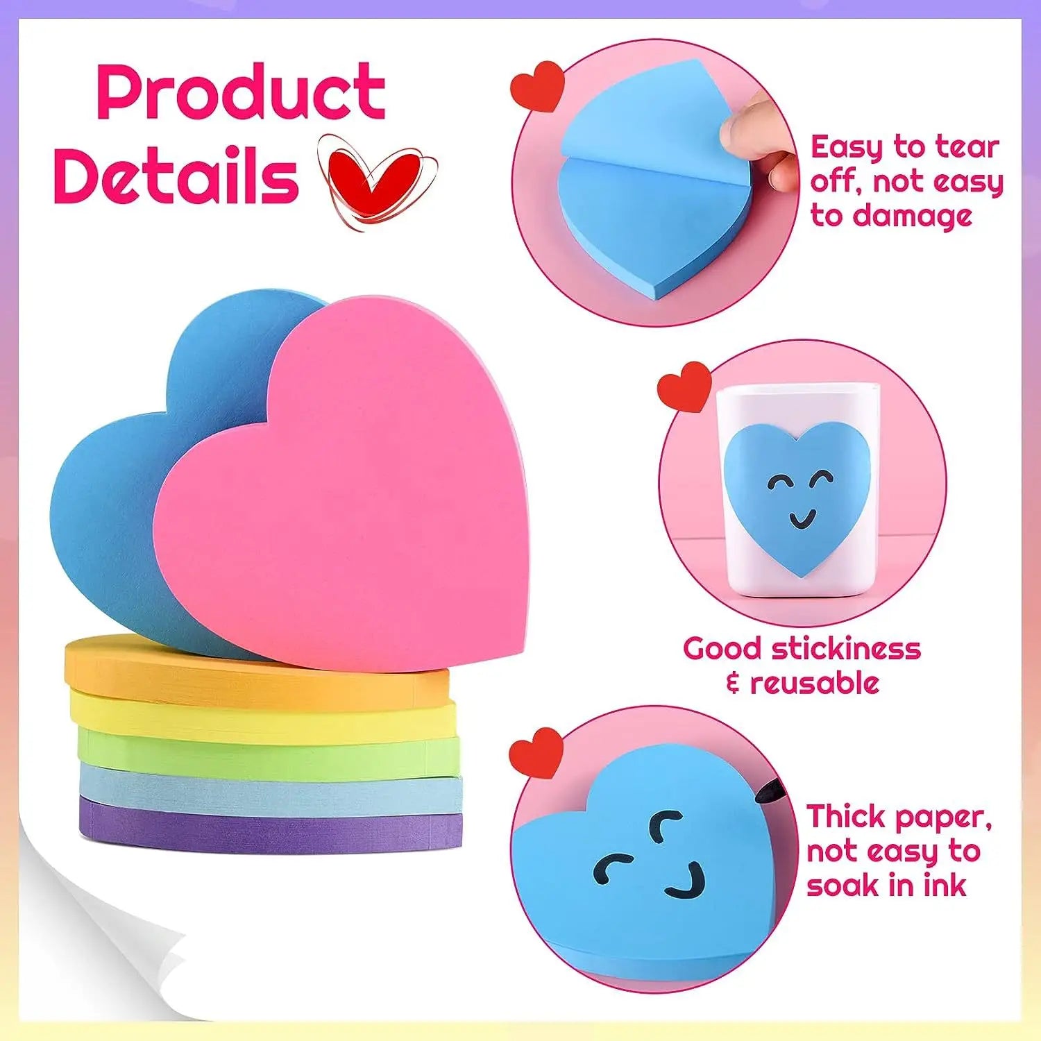 Set of 8 Brightly Colored Self-Adhesive Sticky Notes Featuring Bubbles, Arrows, and Hearts—Perfect for Home and School