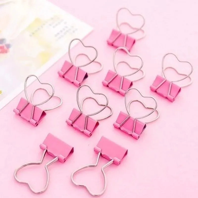 10PCS Binder Clip Heart Shape Metal Binder Clips Photos Tickets Notes Letter Paper Clip Office Study Binder Clips