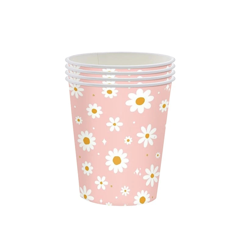 24pcs 7/9inch Pink Daisy Theme Disposable Tableware Flower Plate Napkin Banner Birthday Party Baby Shower Wedding Decor