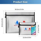 Fireproof & Waterproof Bag, File Storage Bag with Zipper Reusable Pouch for Certificates, Money, Cards (Black, Silver)
