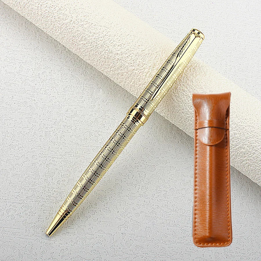 Luxury Metal Ballpoint Pen Stainless Steel Golden Trim Gift Writing Stationery Office School Supplies