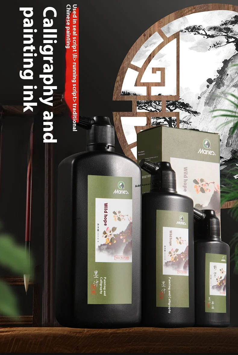 Professional Traditional Black Liquid Ink Chinese Calligraphy Sumi Painting Water-Based Drawing Ink for Writing Art Creation