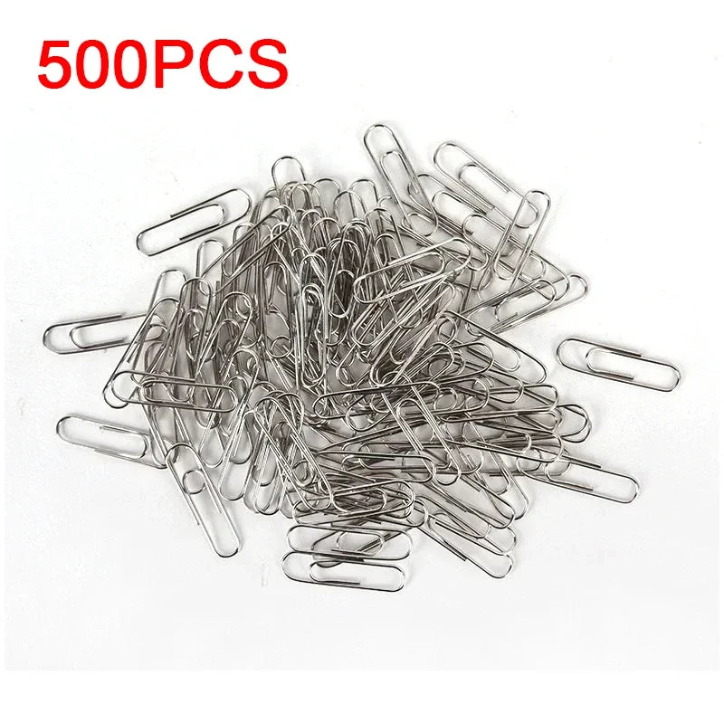 500/300/100/50PCS Metal Silver Paper Clips for Paperwork Stainless Steel Bookmark Paperclips Organizers Office School Supplies