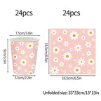 24pcs 7/9inch Pink Daisy Theme Disposable Tableware Flower Plate Napkin Banner Birthday Party Baby Shower Wedding Decor