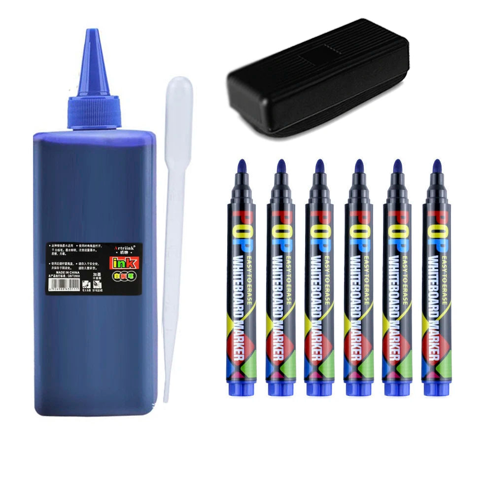 500ml Whiteboard Marker Refill Ink - Water-Based, Erasable & Eco-Friendly, Black Red Blue, High-Capacity for Classroom & Office