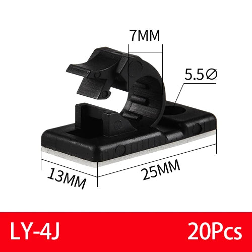 20PCS Self-Adhesive Cable Organizer Clips Management Wire Holder USB Winder Desktop Line Clamp Sticky Adjustable LY-4/6/8 Black