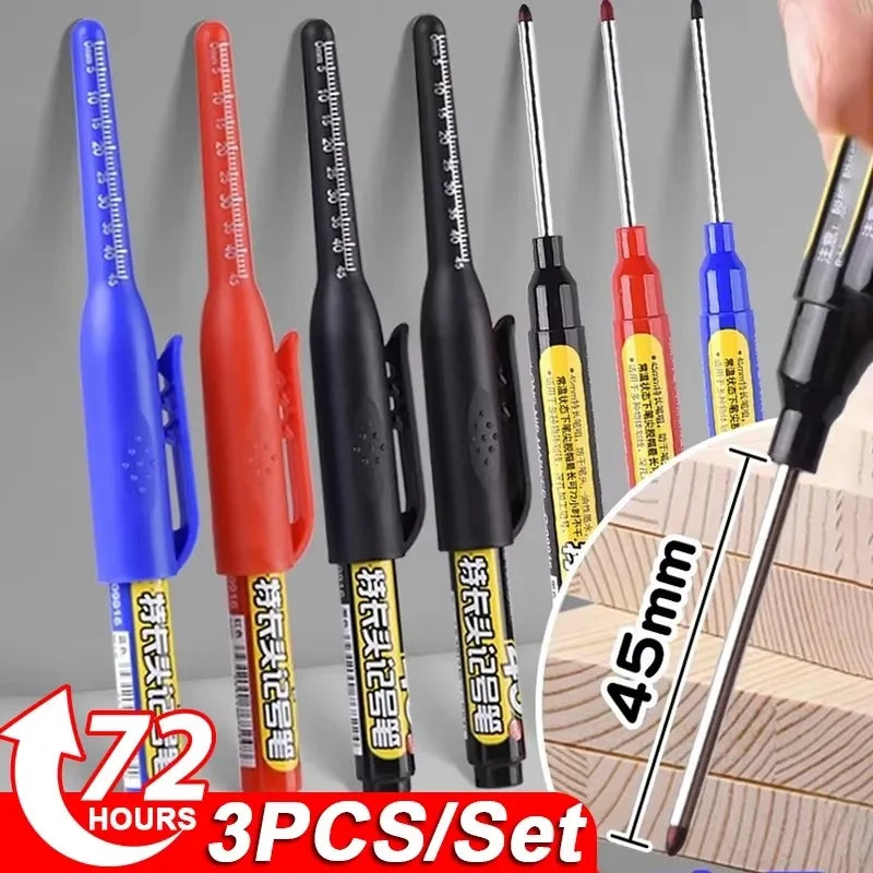 45mm Waterproof Deep Hole Marker Pens Long Nib Head Carpenter Pen Black/Blue/Red Ink for Multi-Purpose Woodworking Hand Tools