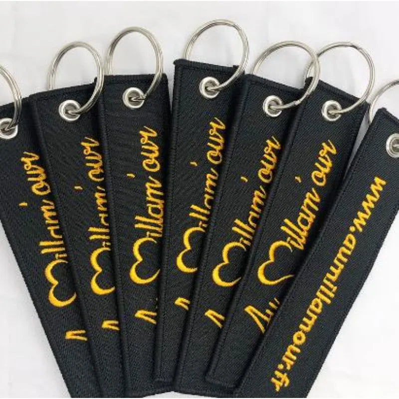 Wholesale Custom Embroidery Keychains Logo Flight Tag Keychain Jet Tag Keychain Personalized Name Key Ring Fabric Keychain