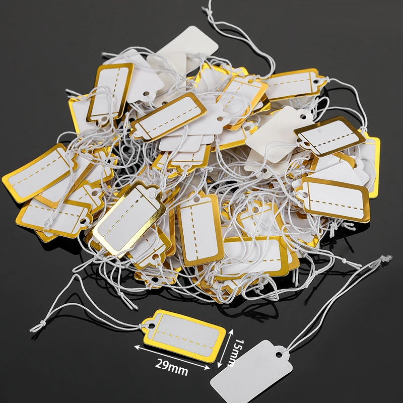 100pcs Paper Rectangular Blank Labels With String For DIY Watch Bracelets Necklaces Earrings Jewelry Display Price Tags Cards