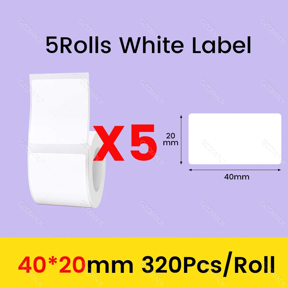 3/5/10 Rolls NiiMbot B21 B1 Label Printer Paper Roll Waterproof Anti-Oil Tear-Resistant Price Tag Pure White Sticker Papers