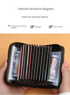 Multi Slot Card Holder Vintage Small Wallet Women Men Business Bank Credit Card Bag Male Coin Pouch Solid Leather Zipper Wallet