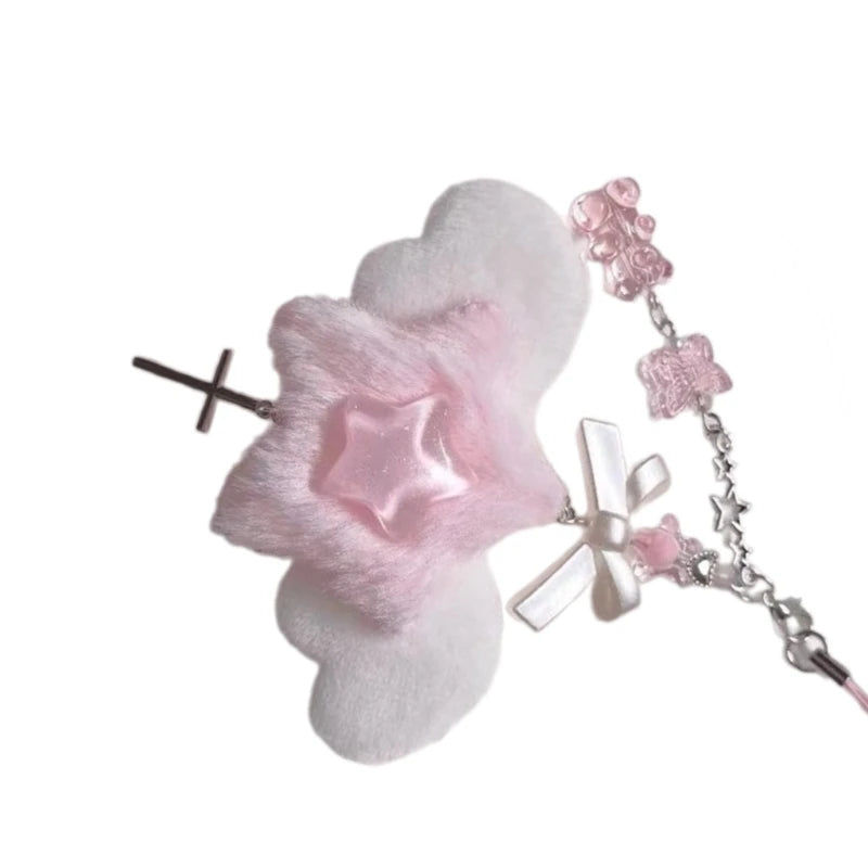 Sweet Bowknot Pendant Phone Chain Rope Wing Keychain Handmade Cellphone Strap Lanyard Acrylic Keyring Bag Ornament