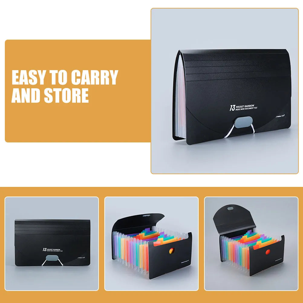 Portable Accordion File Organizer A6 Size 13 Compartments Mini Receipt Holder Three Side Seal Expandable Document Organizer