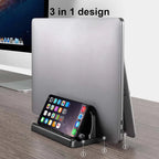 Dual-Slot Vertical Laptop Stand Holder Adjustable Double Desktop Notebook Dock Space-Saving for MacBook HP Dell Chrome Book iPad