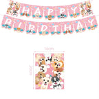 Pink Dog Paw Birthday Party Decor Disposable Tableware Gift Bag Backdrop Cake Topper Banner Plate for Kid Girl Party Supplie Set