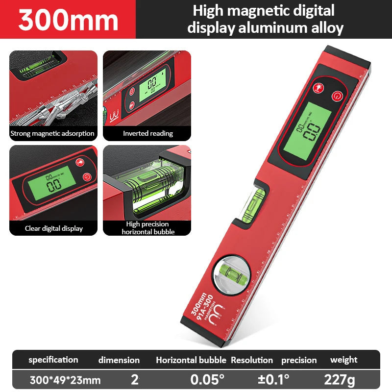 30/40/50cm Electronic Digital Display Level Ruler Magnetic Angle Meter Aluminum Alloy Level Protractor Inclinometer 90 Degree