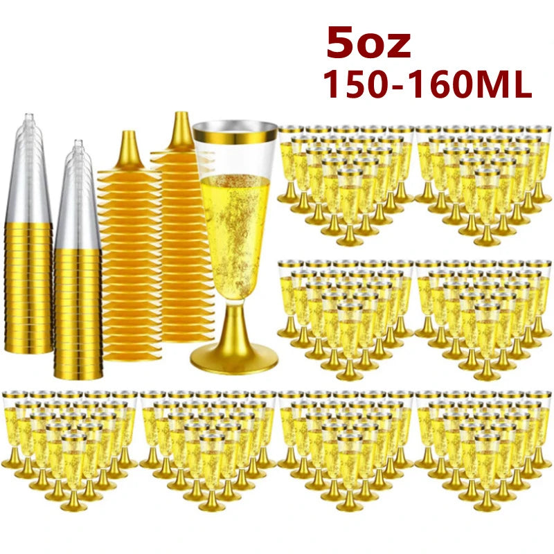 50pcs 5OZ Disposable Wine Cup Party  Plastic Champagne Flutes Cocktail Strawberry Toasting Glass for Wedding Bar Party Camping