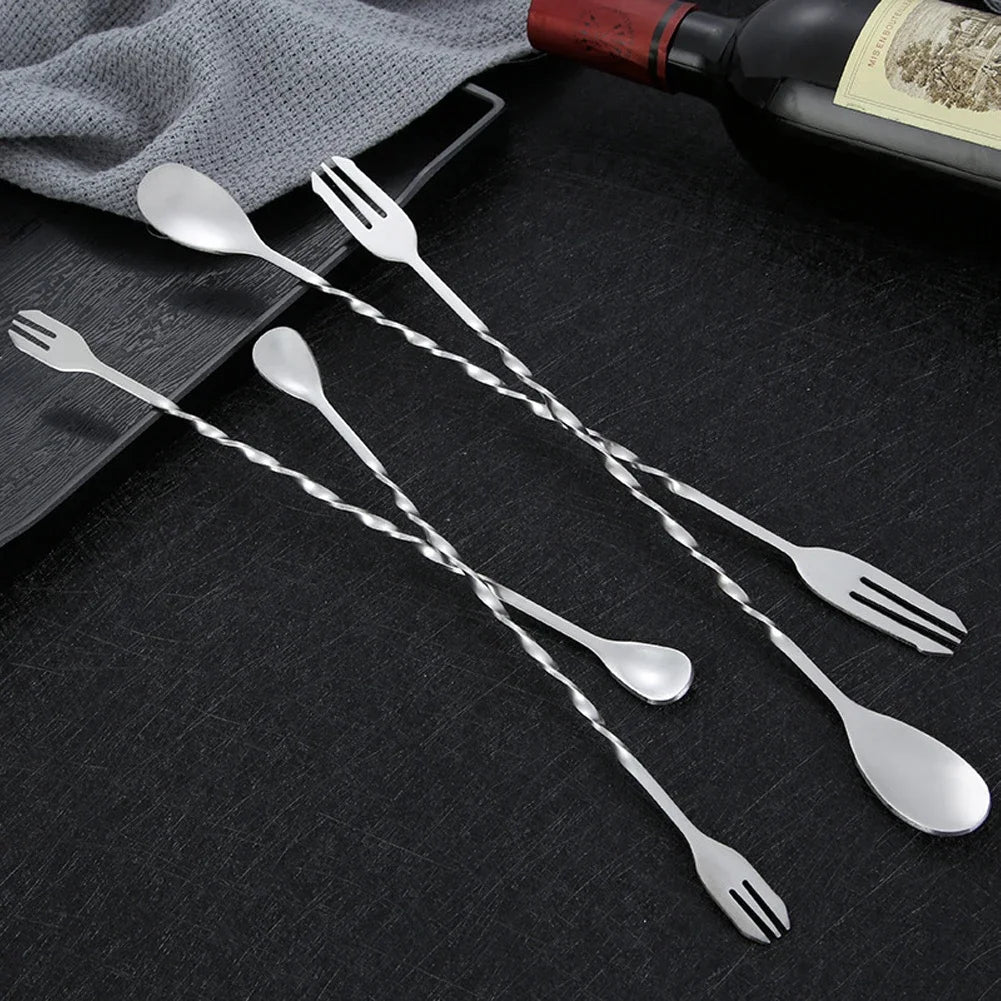 Stainless Steel Threaded Bar Spoon Swizzle Stick Coffee Cocktail Mojito Wine Spoons Barware Bartender Tools Accessories