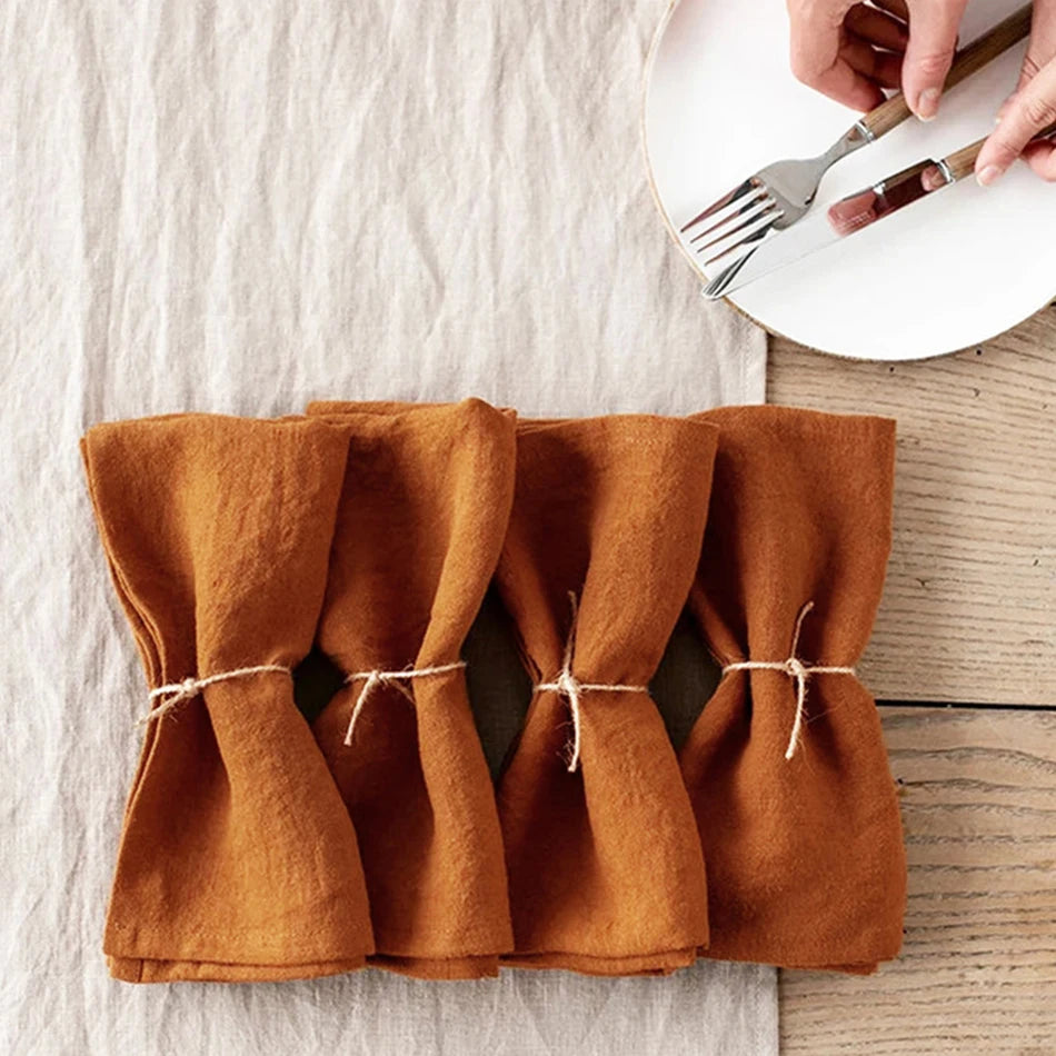 Set of 4 Cloth Napkins 100% Pure Linen 16x16Inch Hemmed Dinner Napkins Easy Care Machine Washable for Christmas Wedding Party