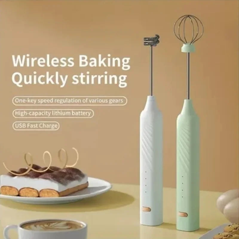 OCOOSO 2 in 1 Electric Milk Frother Rechargeable Coffee Milk Frother 3 Speed Adjustable Milk Frother Handheld Electric Dual Head